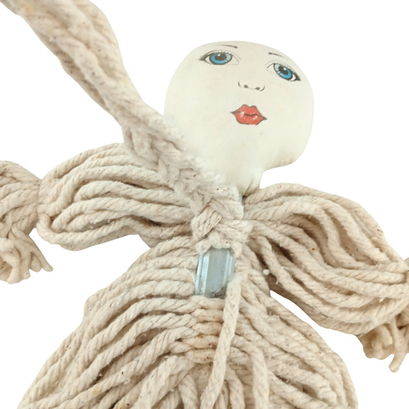 Vintage Mop Head Yarn Rope Doll Hand-Painted Face – Primitive Folk Art Décor - Picture 4 of 11